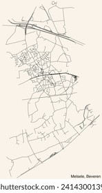 Detailed hand-drawn navigational urban street roads map of the MELSELE SECTION of the Belgian municipality of BEVEREN, Belgium with vivid road lines and name tag on solid background