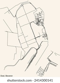 Detailed hand-drawn navigational urban street roads map of the DOEL SECTION of the Belgian municipality of BEVEREN, Belgium with vivid road lines and name tag on solid background