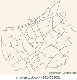 Detailed hand-drawn navigational urban street roads map of the SCHOONAARDE COMMUNITY of the Belgian municipality of DENDERMONDE, Belgium with vivid road lines and name tag on solid background