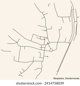 Detailed hand-drawn navigational urban street roads map of the MESPELARE COMMUNITY of the Belgian municipality of DENDERMONDE, Belgium with vivid road lines and name tag on solid background