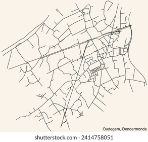 Detailed hand-drawn navigational urban street roads map of the OUDEGEM COMMUNITY of the Belgian municipality of DENDERMONDE, Belgium with vivid road lines and name tag on solid background