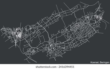 Detailed hand-drawn navigational urban street roads map of the KOERSEL COMMUNE of the Belgian municipality of BERINGEN, Belgium with vivid road lines and name tag on solid background