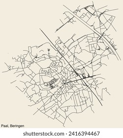 Detailed hand-drawn navigational urban street roads map of the PAAL COMMUNE of the Belgian municipality of BERINGEN, Belgium with vivid road lines and name tag on solid background