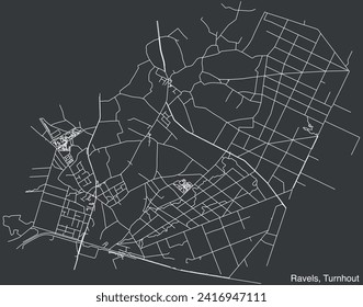 Detaillierte, handgezeichnete Straßenkarte der RAVELS COMMUNAUE der belgischen Gemeinde TURNHOUT (Belgien) mit lebhaften Straßenleinen und Namensschild auf festem Hintergrund