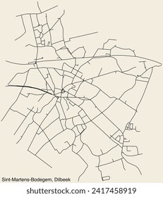 Detailed hand-drawn navigational urban street roads map of the SINT-MARTENS-BODEGEM COMMUNE of the Belgian municipality of DILBEEK, Belgium with vivid road lines and name tag on solid background