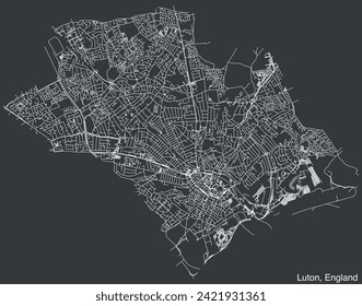 Detailed hand-drawn navigational urban street roads map of the United Kingdom city township of LUTON, ENGLAND with vivid road lines and name tag on solid background