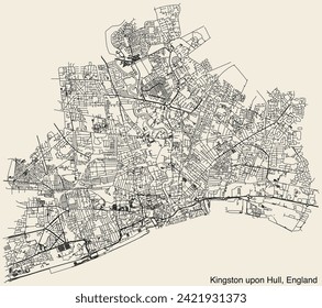 Detailed hand-drawn navigational urban street roads map of the United Kingdom city township of KINGSTON UPON HULL, ENGLAND with vivid road lines and name tag on solid background