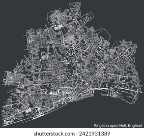 Detailed hand-drawn navigational urban street roads map of the United Kingdom city township of KINGSTON UPON HULL, ENGLAND with vivid road lines and name tag on solid background