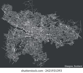 Detailed hand-drawn navigational urban street roads map of the United Kingdom city township of GLASGOW, SCOTLAND with vivid road lines and name tag on solid background