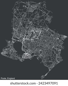 Detailed hand-drawn navigational urban street roads map of the United Kingdom city township of POOLE, ENGLAND with vivid road lines and name tag on solid background
