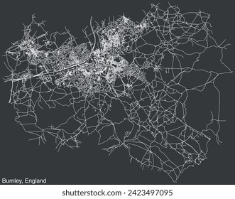 Detailed hand-drawn navigational urban street roads map of the United Kingdom city township of BURNLEY, ENGLAND with vivid road lines and name tag on solid background