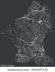 Detailed hand-drawn navigational urban street roads map of the United Kingdom city township of WATFORD, ENGLAND with vivid road lines and name tag on solid background