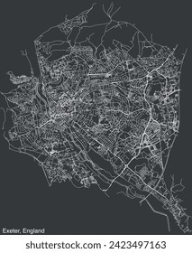 Detaillierte, handgezeichnete Straßenkarte der Stadt EXETER, ENGLAND mit lebhaften Straßenlinien und Namensschild auf solidem Hintergrund