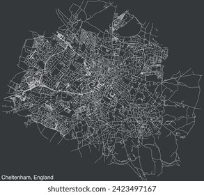 Detailed hand-drawn navigational urban street roads map of the United Kingdom city township of CHELTENHAM, ENGLAND with vivid road lines and name tag on solid background