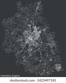 Detailed hand-drawn navigational urban street roads map of the United Kingdom city township of CHELMSFORD, ENGLAND with vivid road lines and name tag on solid background