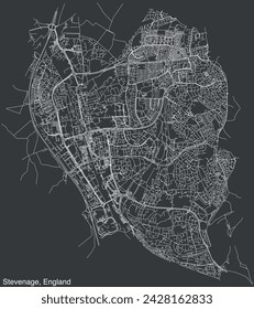 Detailed hand-drawn navigational urban street roads map of the United Kingdom city township of STEVENAGE, ENGLAND with vivid road lines and name tag on solid background