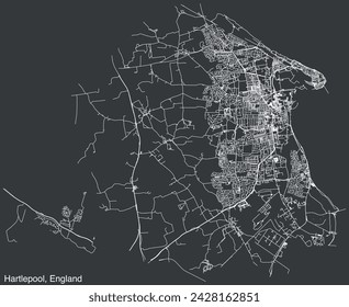 Detailed hand-drawn navigational urban street roads map of the United Kingdom city township of HARTLEPOOL, ENGLAND with vivid road lines and name tag on solid background