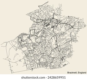 Detailed hand-drawn navigational urban street roads map of the United Kingdom city township of BRACKNELL, ENGLAND with vivid road lines and name tag on solid background