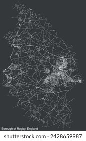 Detailed hand-drawn navigational urban street roads map of the United Kingdom city township of BOROUGH OF RUGBY, ENGLAND with vivid road lines and name tag on solid background