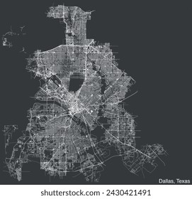 Detailed hand-drawn navigational urban street roads map of the American city of DALLAS, TEXAS with vivid road lines and name tag on solid background