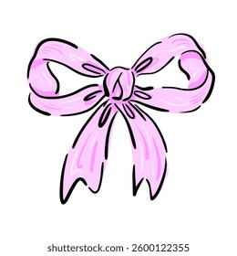 Detailed hand-drawn ribbon bow in sketch style. Vector illustration ideal for gift wrapping designs, greeting cards, invitations, packaging, branding, or festive decorations.