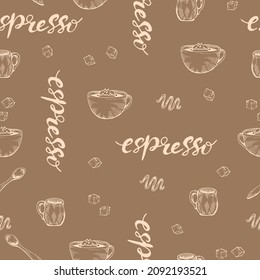 Detailed hand-drawn sketch coffee cups espresso, vector illustration.