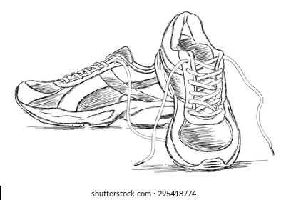 Running Shoes Drawing Images, Stock 