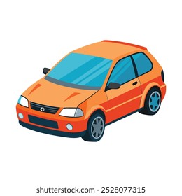 Projeto detalhado hatchback carro cor laranja vetor ilustração no fundo branco