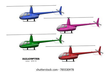 Detailed helicopter. Side view. 3d image of business vehicle.  Industrial isolated drawing. Copter in realistic style. Vector illustration
