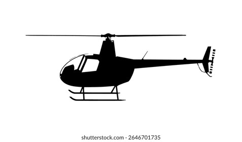 Detailed Helicopter Silhouette in Side View - Rotorcraft Vector Illustration for Aerial Transport and Air Support Concepts