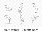 Detailed Heron Line Art Vector Set of Graceful Wading Birds in Various Poses for Artistic and Design Projects