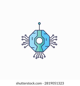 Detailed hexagon shaped circuit board with connections and antenna