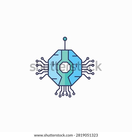 Detailed hexagon shaped circuit board with connections and antenna