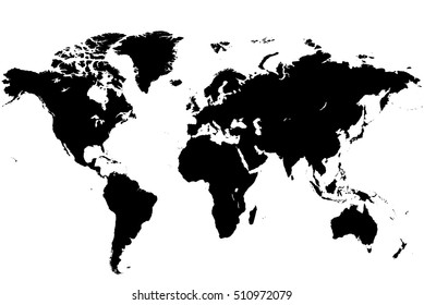 Detailed, High Resolution, Accurate Vector Map Of The World Printed In Black Ink On A White Background.