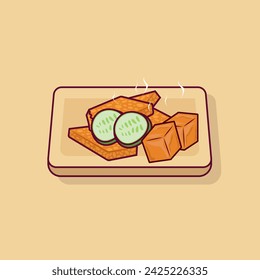 Detailed of hot tofu and cucumber on white plate for illustration icon, traditional food from asia, icon for food menu