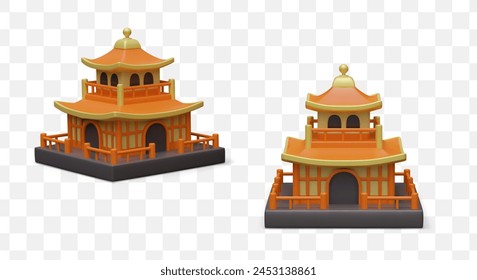 Detailed house in oriental style. Chinese pagoda, architectural landmark