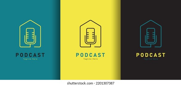 Detailed house podcast logo on different colored background