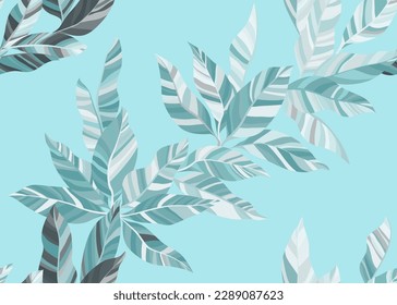 Detailed houseplant leafage seamless wallpaper vector. Trendy botanical summer bandana fabric print. Paradise tree branch leaves repeat pattern. Stripes texture plant leaves.