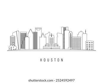 Ilustración vectorial detallada del horizonte de Houston. Edificios de Houston en estilo de arte de línea, perfectos para diseños modernos.