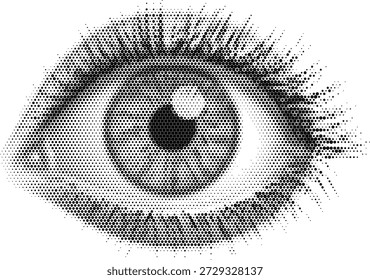 Visión detallada del ojo humano en estilo del duotono del semitono para los diseños ópticos y médicos