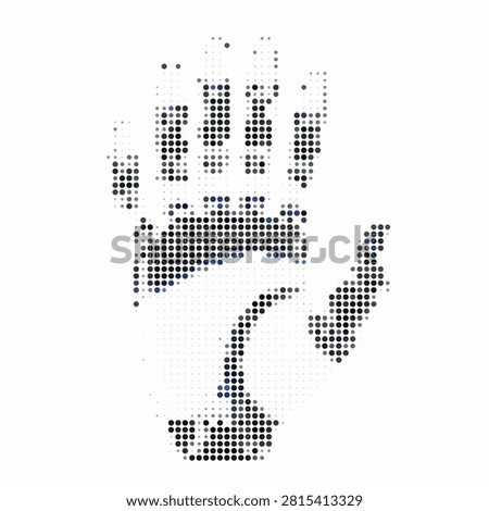 Detailed human handprint composed of colorful halftone dots, represents biometric identification and personal touch.