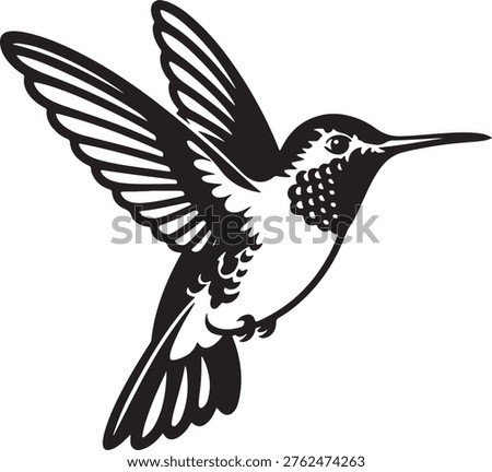 Detailed hummingbird in flight icon representing nature, wildlife, and graceful movement.