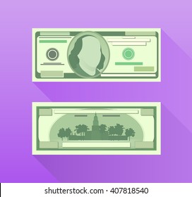 Detailed Hundred Dollar Bill Icon. Green And Purple Vector Illustration