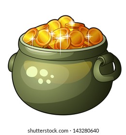 Detailed Icon. Cauldron with money isolated on white background