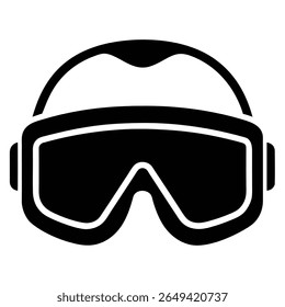 Detailed icon showcases the structure and design of protective eyewear with a curved top, black frame, and a central viewing area on a transparent backdrop.