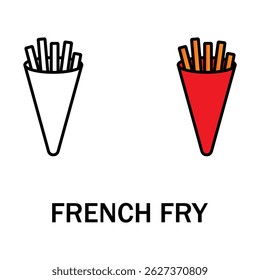 Detailed icon showing both a colored and outline version of a frenchfry, ideal for food-related designs or infographics.