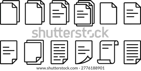 A detailed icons collection featuring various paper file arrangements and document styles for corporate data organization and business administration.