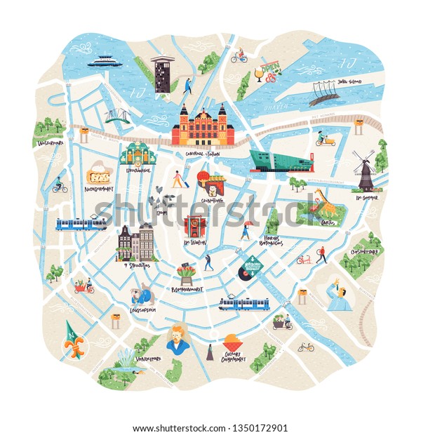 amsterdam holanda mapa Vector de stock (libre de regalías) sobre Mapa ilustrado detallado 