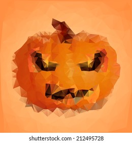 detailed illustration of an abstract polygonal halloween pumpkin, eps10 vector