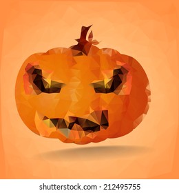 detailed illustration of an abstract polygonal halloween pumpkin, eps10 vector